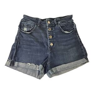 Kancan High Rise Raw Hem Cuffed Button Fly Denim Shorts Womens Size 28 Stretch
